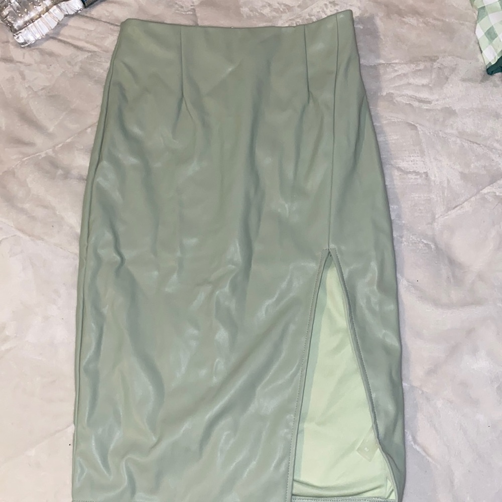 Pleather sage green skirt